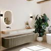 MONDIAZ THOR-DLUX 200cm meuble de salle de bains arrondi gauche + droite couleur Shadow avec 2 tiroirs et 2 portes. Vasque suspendue CLOUD Gauche sans trou de robinet couleur Frappe. SW1467016