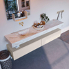 Mondiaz ALAN-DLUX Ensemble de meuble - 200cm - meuble Linen mat - 2 tiroirs - Lavabo Cloud Frappe suspendu - vasque Gauche - 0 trous de robinet SW804983