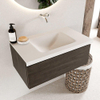 Mondiaz BUKLA Badkamermeubelset - 80x45x34cm - 0 kraangaten - wasbak midden - solid surface - Talc - greeploos - 1 lade - Melamine - Dark brown SW704854