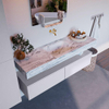 Mondiaz ALAN-DLUX Ensemble de meuble - 150cm - meuble Cale mat - 2 tiroirs - Lavabo Cloud Glace suspendu - vasque Centre - 0 trous de robinet SW805748