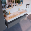 Mondiaz ALAN-DLUX Ensemble de meuble - 150cm - meuble Plata mat - 1 tiroir - Lavabo Cloud Frappe suspendu - vasque Gauche et droite - 2 trous de robinet SW805216