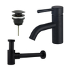 FugaFlow Eccelente Sobrado Kit mitigeur lavabo - robinet bas - bonde clic clac - siphon design bas - Noir mat SW1124192