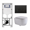 QeramiQ Dely Swirl Toiletset - 36.3x51.7cm - diepspoel - rimless - Geberit UP320 inbouwreservoir - met Burda frame - slim zitting - mat zwarte metalen bedieningsplaat - rechtehoekige knoppen - mat wit SW1126108