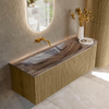 MONDIAZ KURVE-DLUX Meuble de salle de bains 135cm arrondi à droite couleur Dusk avec 1 tiroir et 1 porte. Lavabo BIG MEDIUM à gauche sans trou de robinet Sombra. SW1433864