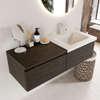 MONDIAZ BUKLA 120cm badmeubel met module 60 kleur Dark Brown met 2 lades. Wastafel CLOUD rechts 1 kraangat kleur Talc. SW1382010