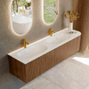 MONDIAZ KURVE-DLUX 175cm Meuble salle de bain avec module 25 D - couleur Walnut - 2 tiroirs - 1 porte - vasque STOR SMALL double / gauche - 2 trous de robinet - couleur Opalo SW1137687