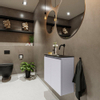 MONDIAZ TURE Fonteinset - 60x23x50cm - 0 kraangaten - 2 deuren - cale mat - Wasbak rechts - Solid Surface Zwart SW475444