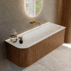 MONDIAZ KURVE-DLUX 125cm Meuble salle de bain avec module 25 G - couleur Walnut - 1 tiroir - 1 porte - vasque BIG MEDIUM droite - sans trou de robinet - couleur Opalo SW1137651