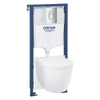 Grohe Bau ensemble WC à chasse profonde - rimless - réservoir encastré Grohe Rapid SL - abattant WC à fermeture douce - plaque de commande chrome SW1234888