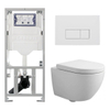 Pack WC QeramiQ Dely Swirl Compact - réservoir encastrable Geberit UP320 - avec bâti-support Burda - abattant 25 mm - plaque de commande en métal blanc mat - boutons rectangulaires - blanc mat SW1595658