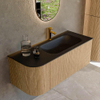 MONDIAZ KURVE 115cm Meuble salle de bain avec module 25 G - couleur Oak - 1 tiroir - 1 porte - vasque BIG SMALL droite - 1 trou de robinet - Urban SW1138409