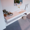 Mondiaz ALAN-DLUX Ensemble de meuble - 150cm - meuble Ostra mat - 0 tiroirs - Lavabo Cloud Ostra suspendu - vasque Droite - 0 trous de robinet SW808995