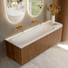 MONDIAZ KURVE 145cm Meuble salle de bain avec module 25 D - couleur Walnut - 1 tiroir - 1 porte - vasque BIG LARGE gauche - sans trous de robinet - Talc SW1138317