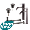 FugaFlow Eccelente Sobrado Kit robinet lavabo - pour double vasque - robinet rehaussé - bonde clic clac - siphon design bas - Gunmetal PVD SW1124270