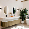MONDIAZ THOR 200cm meuble de salle de bains arrondi gauche + droite couleur Dusk avec 2 tiroirs et 2 portes. Vasque suspendue CLOUD Double 2 trous de robinet couleur Talc. SW1466837