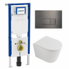 QeramiQ Dely Toiletset - 36.3x51.7cm - diepspoel - rimless - Geberit UP720 inbouwreservoir - softclose toilet zitting - 35mm - gunmetal bedieningsplaat - rechthoekige knoppen - mat wit SW1428011
