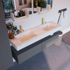 Mondiaz ALAN-DLUX Ensemble de meuble - 150cm - meuble Plata mat - 2 tiroirs - Lavabo Cloud Opalo suspendu - vasque Gauche et droite - 2 trous de robinet SW807049