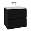 Saniclass Chaci Meuble de salle de bain - 80x45x55cm - lavabo en céramique brillant blanc - 1 vasque - sans trou de robinet - 2 tiroirs - noir mat SW809360