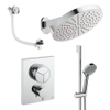 Crosswater MPRO ensemble de douche pluie encastré – douche de tête Ø 30 cm – bras mural courbé 20.2 cm – barre de douche 69.8 cm – vidage de baignoire – chrome SW1472687