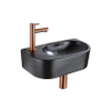 QeramiQ Fuente fonteinset – 40x21.5x12 cm – keramiek zwart mat – kraangat links – geborsteld koperen kraan SW1232837