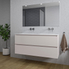 Saniclass Chaci Ensemble meuble de salle de bains - 120x46x55cm - lavabo en céramique blanc - 2 vasques - sans trous de robinet - 2 tiroirs - miroir rectangulaire - cotton mat (beige) SW1182381