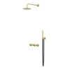 IVY Tribe Ensemble de douche pluie - encastré - symmetry - 2 robinets d'arrêt - bras mural 40cm - tête de douche principale medium 30cm - barre de douche avec sortie - flexible de douche 150cm - douchette barreau - RVS316 - or brossé mat PVD SW1032282