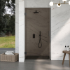 FugaFlow Eccelente Vetro Porte de douche - 90x200cm - charnières - poignée de porte - plat - verre fumé - Gunmetal PVD brossé SW1469857