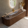 MONDIAZ KURVE-DLUX 160cm badmeubel ronding Links + Rechts kleur Walnut met 1 lade en 2 deuren. Wastafel BIG MEDIUM Midden 1 kraangat Sombra. SW1433679