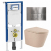 QeramiQ Dely Toiletset - 36.3x51.7cm - diepspoel - rimless - Geberit UP720 inbouwreservoir - softclose toilet zitting - 35mm - steel bedieningsplaat - rechthoekige knoppen - mat beige SW1426549