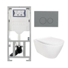 QeramiQ Salina Pack WC - sans bride - réservoir WC attenant Geberit - à fond creux WC suspendu - fermeture douce - déclipable - plaque de déclenchement gris clair - boutons ronds - blanc SW1164779