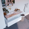 Mondiaz ALAN-DLUX Ensemble de meuble - 100cm - meuble Talc mat - 1 tiroir - Lavabo Cloud Glace suspendu - vasque Gauche - 0 trous de robinet SW804895