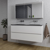 Saniclass Chaci Meuble de salle de bain - 120x46x55cm - lavabo en céramique noir - 2 vasques - sans trous de robinet - 2 tiroirs - armoire miroir - blanc mat SW856587