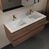 Mondiaz Aivy badmeubelset - 120x45x50cm - 2 kraangaten - 2 wasbakken talc Keramiek - Links en rechts - 2 lades - Met spiegelkast - Melamine Mocha SW892097