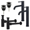 FortiFura Calvi Kit robinet lavabo - pour double vasque - robinet rehaussé - bonde clic clac - siphon design - Noir mat SW915325