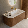 MONDIAZ KURVE-DLUX 95cm Meuble salle de bain avec module 25 G - couleur Walnut - 1 tiroir - 1 porte - vasque BIG SMALL droite - sans trou de robinet - couleur Glace SW1138016