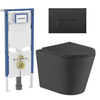 QeramiQ Dely Toiletset - 36.3x51.7cm - diepspoel - rimless - Geberit UP720 inbouwreservoir - softclose toiletzitting - mat zwarte bedieningsplaat - rechtehoekige knoppen - met Burda frame - mat zwart SW1428558
