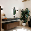 MONDIAZ THOR-DLUX 160cm meuble de salle de bains arrondi gauche + droite couleur Walnut avec 1 tiroir et 2 portes. Vasque suspendue CLOUD Droite 1 trou de robinet couleur Lava. SW1464995