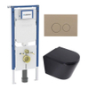 QeramiQ Dely Toiletset - 36.3x51.7cm - diepspoel - rimless - Geberit UP720 inbouwreservoir - softclose toilet zitting 35 mm - bedieningsplaat taupe - ronde knoppen - mat zwart SW1427988