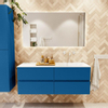 Mondiaz VICA ensemble de meuble de salle de bain - 130cm - meuble sous-vasque jeans - 4 tiroirs - lavabo cloud droite - 1 trou de robinet - couleur talc - miroir LED - version XL 60cm de haut SW1095583