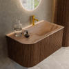 MONDIAZ KURVE-DLUX Meuble de salle de bains 85cm arrondi à gauche couleur Walnut avec 1 tiroir et 1 porte. Lavabo CLOUD à droite 1 trou de robinet Saba. SW1433147