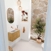 Mondiaz JOYA-DLUX 60cm toiletmeubel - kleur Oak - Wastafel FAYE positie Links Zonder kraangat kleur Glace. SW1421964