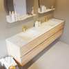MONDIAZ VICA-DLUX Ensemble meuble de salle de bains - 200cm - meuble sous-vasque chêne blanchi - 4 tiroirs - lavabo encastré cloud double - 2 trous de robinet - version haute 60cm - opalo SW1088509