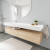 MONDIAZ ALAN 200cm - meuble bas - chêne blanchi - 2 tiroirs - lavabo suspendu - vasque à gauche - 1 trou de robinet - talc SW408533