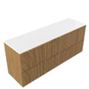 Saniclass Holz Atelier Badkamermeubelset - 160x45x62.5cm - Torino solid surface topblad wit - zonder kraangat - 4 lades - mat eiken natural (hout) SW1478825