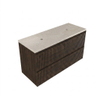 Saniclass Holz Atelier Ensemble meuble de salle de bains - 120x45x63cm - Plateau en pierre naturelle travertin - sans trou de robinet - 2 tiroirs - chêne charcoal mat (bois) SW1478871