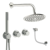 Crosswater Module Ensemble de douche de tête encastré - 2 poignées - vidage de baignoire - pomme de douche 20 cm - douchette - bras mural - inox brossé SW1472462