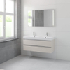Bruynzeel Palitano badmeubelset 56.5x120x46cm 2 kraangaten 2 wasbakken 2 lades met spiegel met softclose kasjmier grijs SW384708 Bruynzeel Palitano badmeubelset 56.5x120x46cm 2 kraangaten 2 wasbakken 2 lades met spiegel met softclose kasjmier grijs SW384708