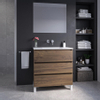Saniclass Chaci PLUS Meuble de salle de bain - 80x86x46cm - lavabo en céramique blanc - 1 vasque - sans trous de robinet - 3 tiroirs - miroir rectangulaire - noyer (hout) SW1027209