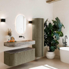 MONDIAZ THOR-DLUX 110cm meuble de salle de bains arrondi gauche + droite couleur Shadow avec 1 tiroir et 2 portes. Vasque suspendue CLOUD Droite sans trou de robinet couleur Oza. SW1463073