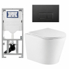 QeramiQ Dely Toiletset - 36.3x51.7cm - diepspoel - rimless - Geberit UP320 inbouwreservoir - met Burda frame - softclose toiletzitting - mat zwarte bedieningsplaat - rechtehoekige knoppen - mat wit SW804602